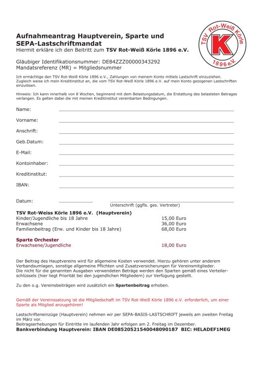 Mitlgiedschaft Orchester