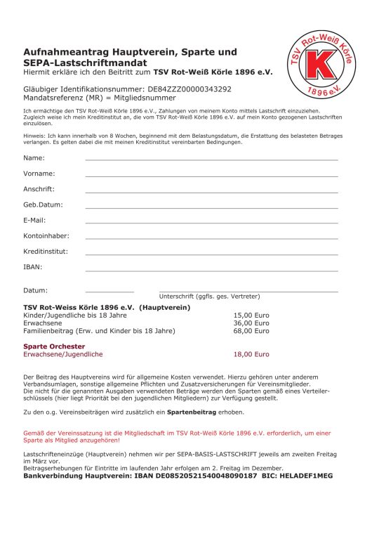 Mitlgiedschaft Orchester